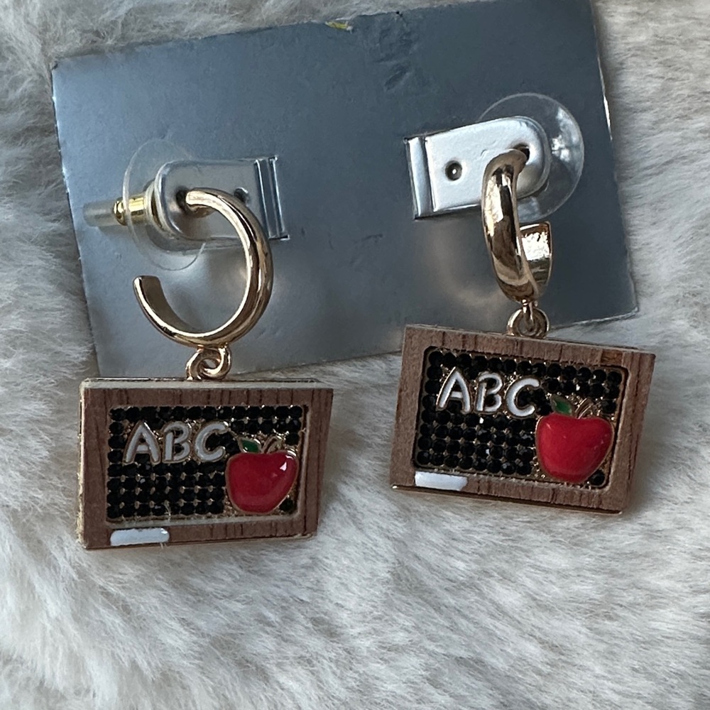 Teacher Gift ABC Chalkboard Apple Post Earrings NWT new